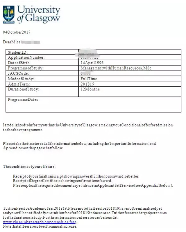 格拉斯哥大学offer.jpg 格拉斯哥大学offer.jpg
