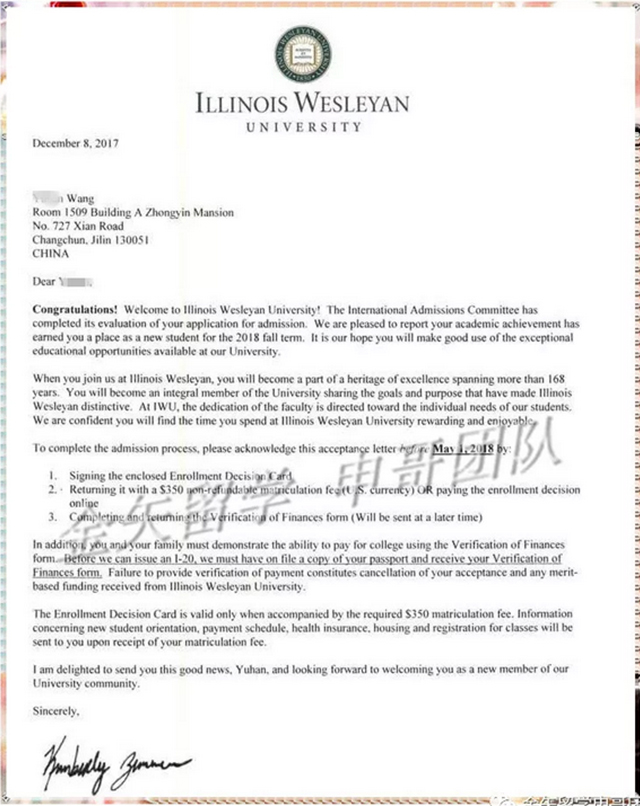 美国伊利诺伊卫斯理大学offer.jpg